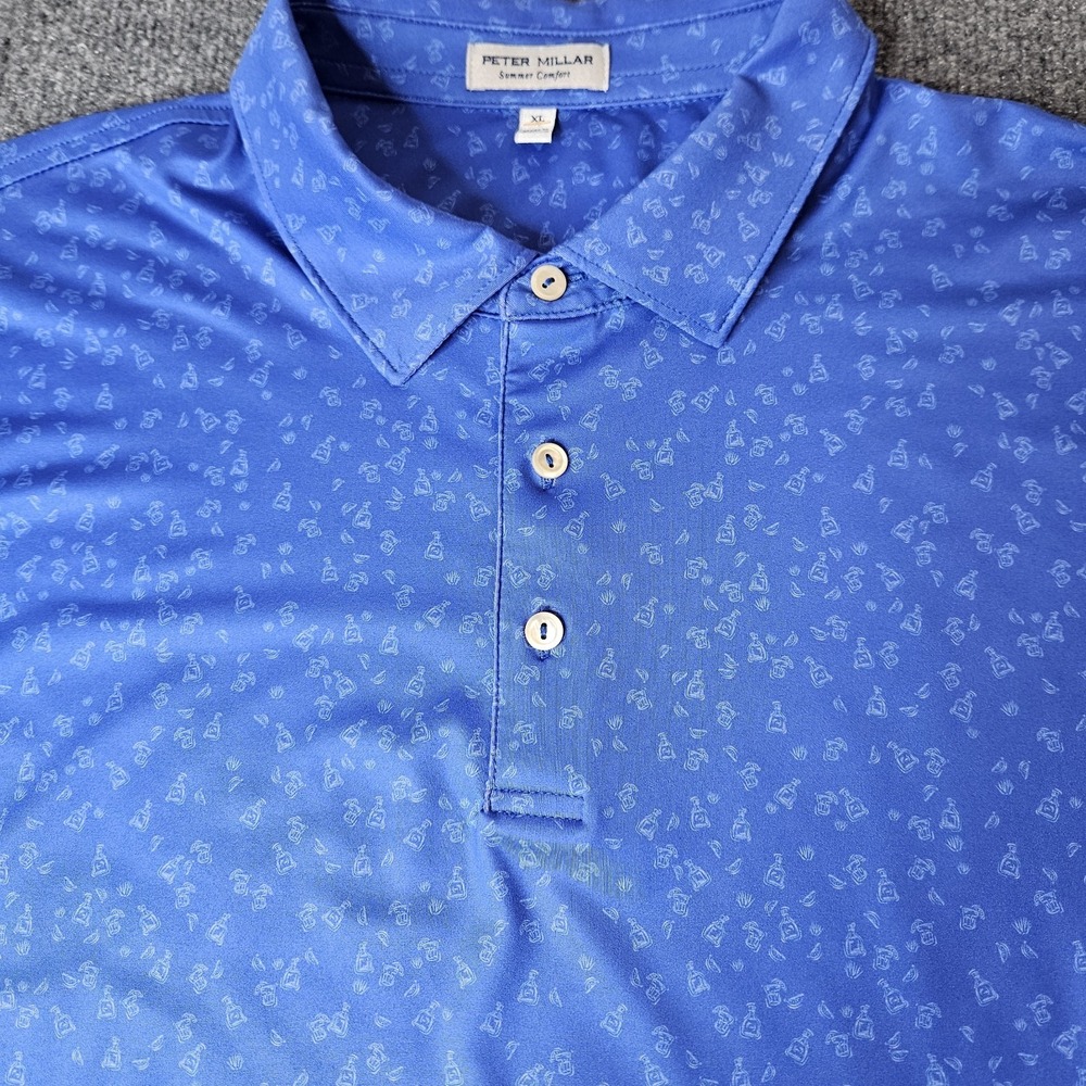 Peter Millar Men's Summer Comfort Polo Shirt Worth A Shot Print Size XL Golf
